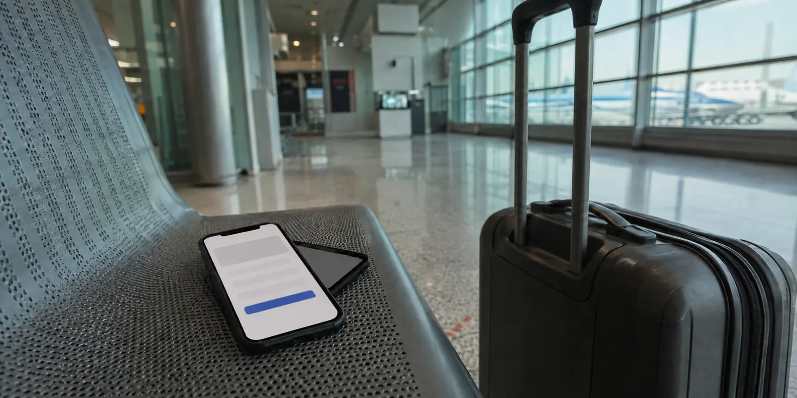 هاتف ينتظر إكمال صفحة دخول شبكة Wi-Fi في مطار