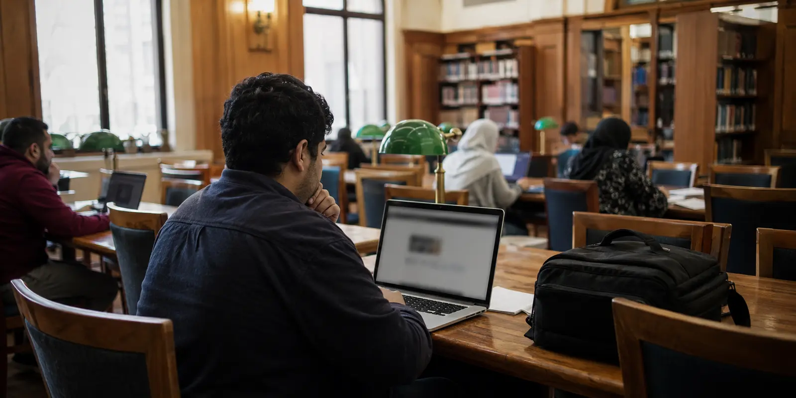 مستخدم ينتظر اتصال VPN على شبكة عامة بينما يتصفح الآخرون بصورة طبيعية