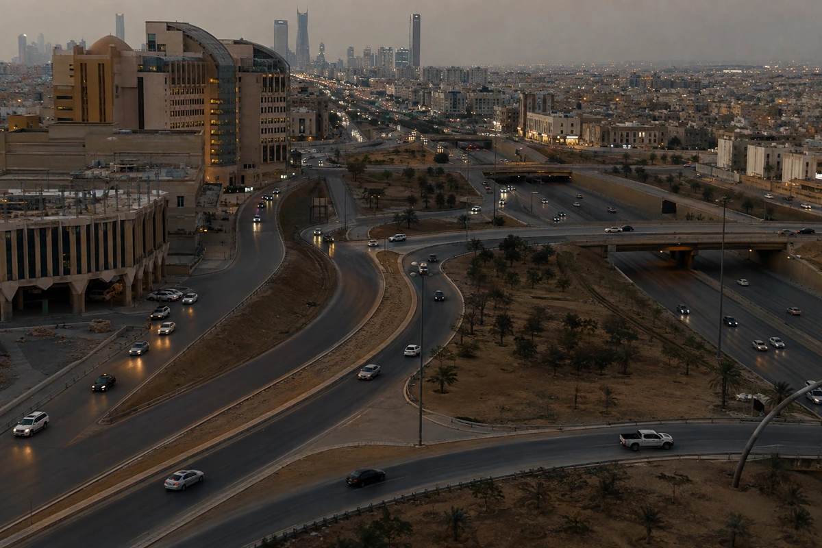 طرق متفرعة عبر مدينة الرياض عند الغروب